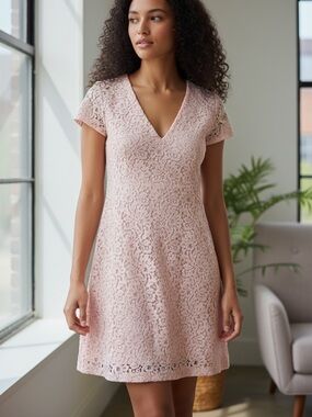 NWOT Zara Lace Overlay Mini Dress Size XS Light Pink Cap Sleeve Fairy Coquette